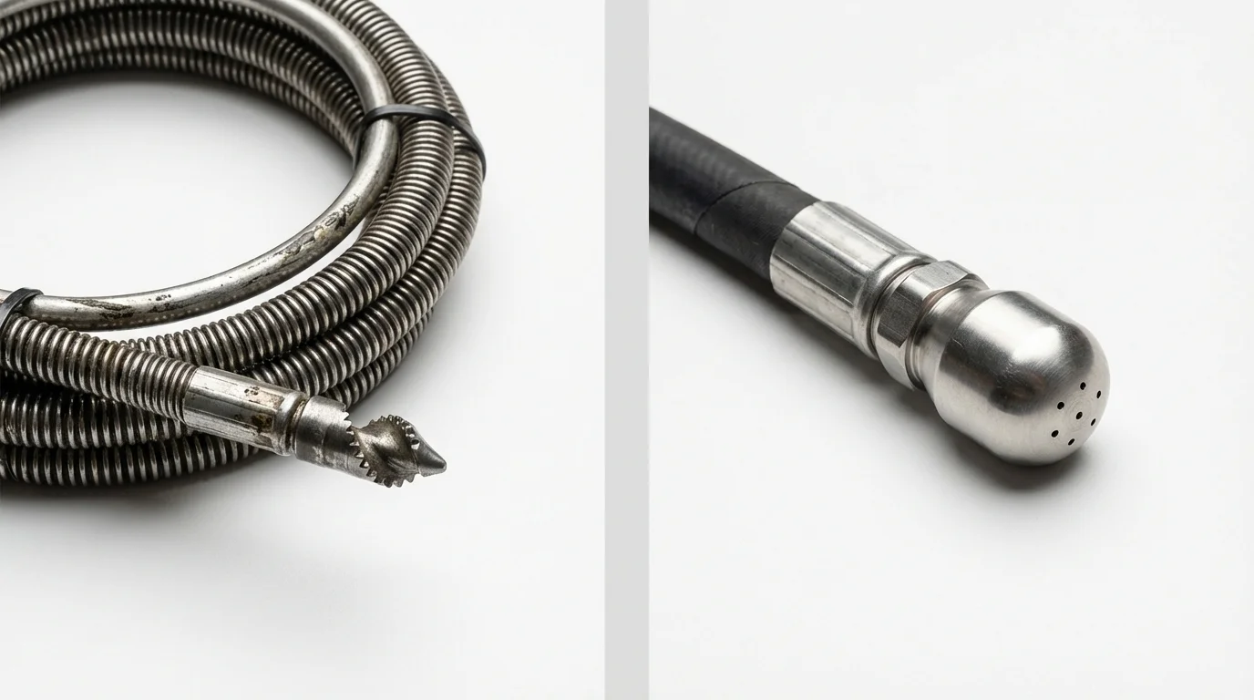 Drain snake cable and hydro jetting nozzle used for drain cleaning in Green Cove Springs, FL