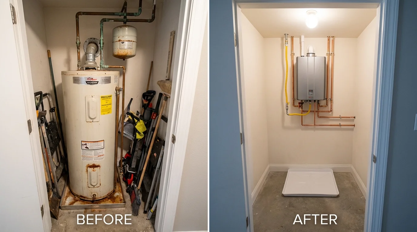 Tank water heater versus wall-mounted tankless unit comparison for Green Cove Springs, FL homeowners