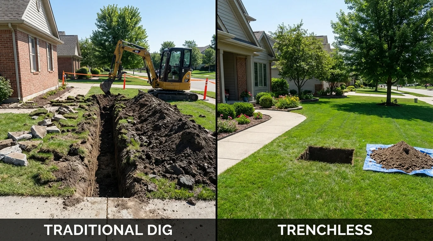 Trenchless sewer repair with minimal yard damage versus traditional excavation in Green Cove Springs, FL